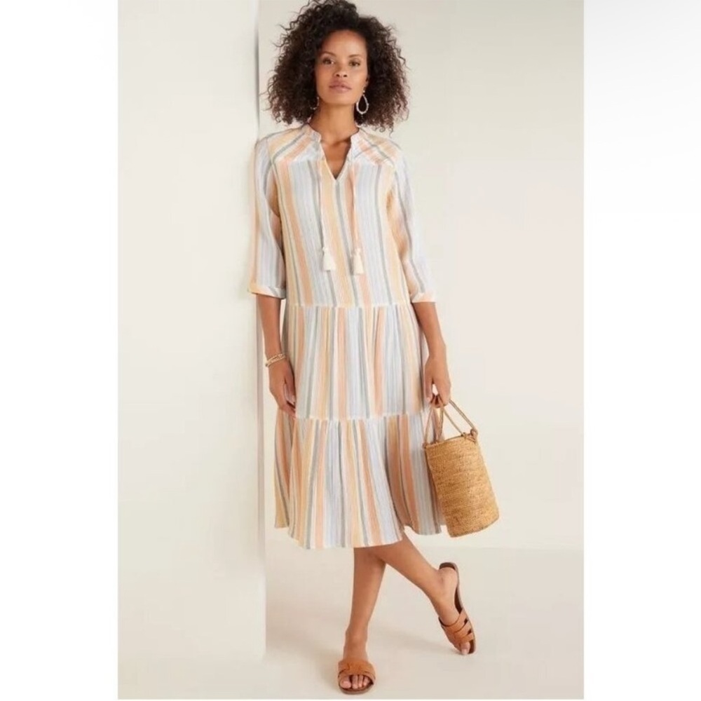 Soft Surroundings Laguna Gauze Striped Tiered Dress